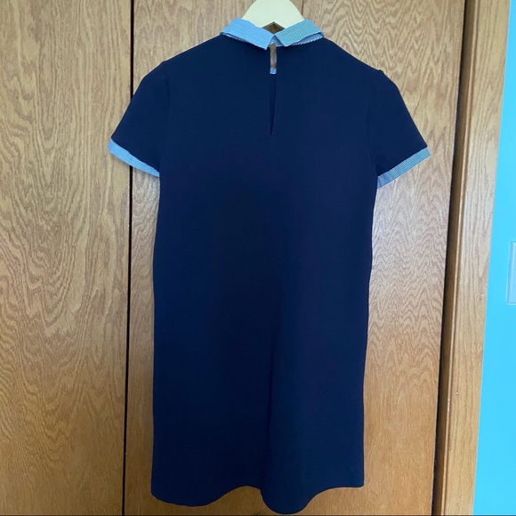 ZARA Poplin Stripped Collar Cuff Detail Short Sleeve Mini Dress Peter Pan Collar - Picture 3 of 4